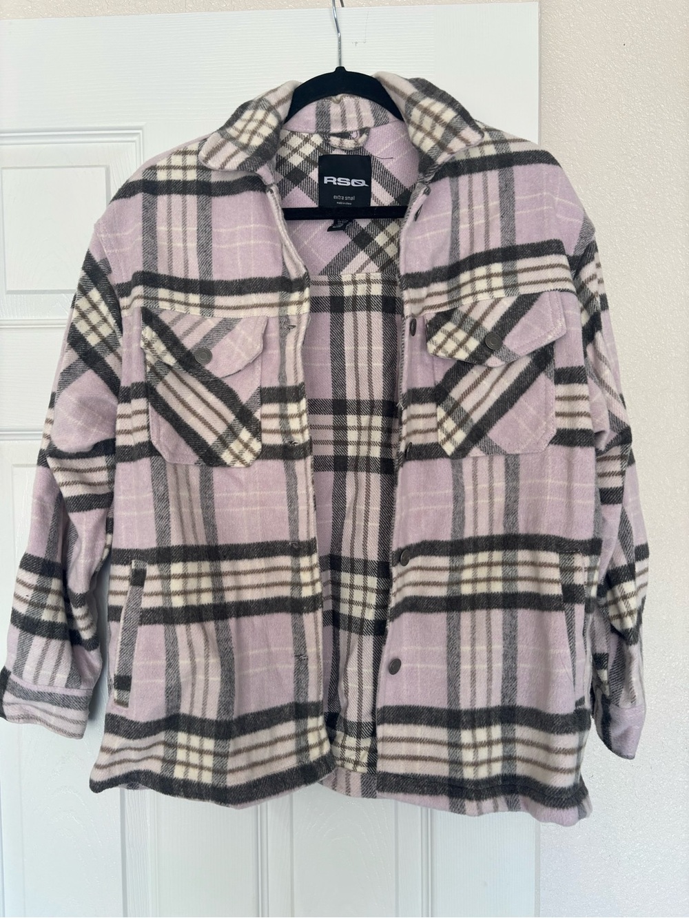 RSQ Lavender & Cream Plaid Utility Shacket